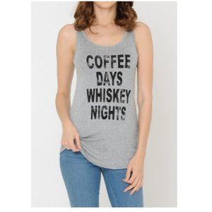 NEW Coffee Days Whiskey Nights Graphic Tank Top Sz M